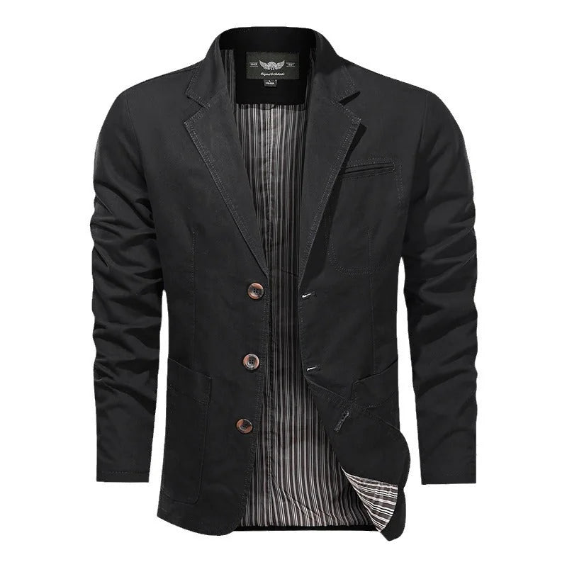 Men's Cotton Blazer with Two-Button Front & Patch Pockets - Front Buttoned Studio