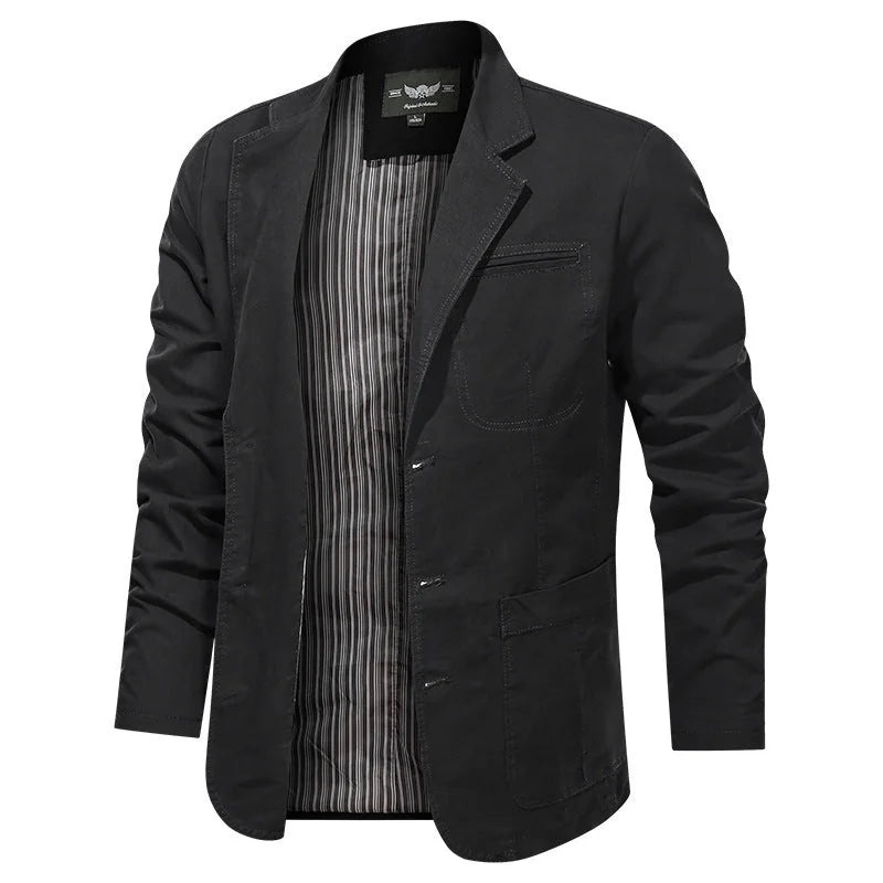 Men's Cotton Blazer with Two-Button Front & Patch Pockets - Front Open Alt