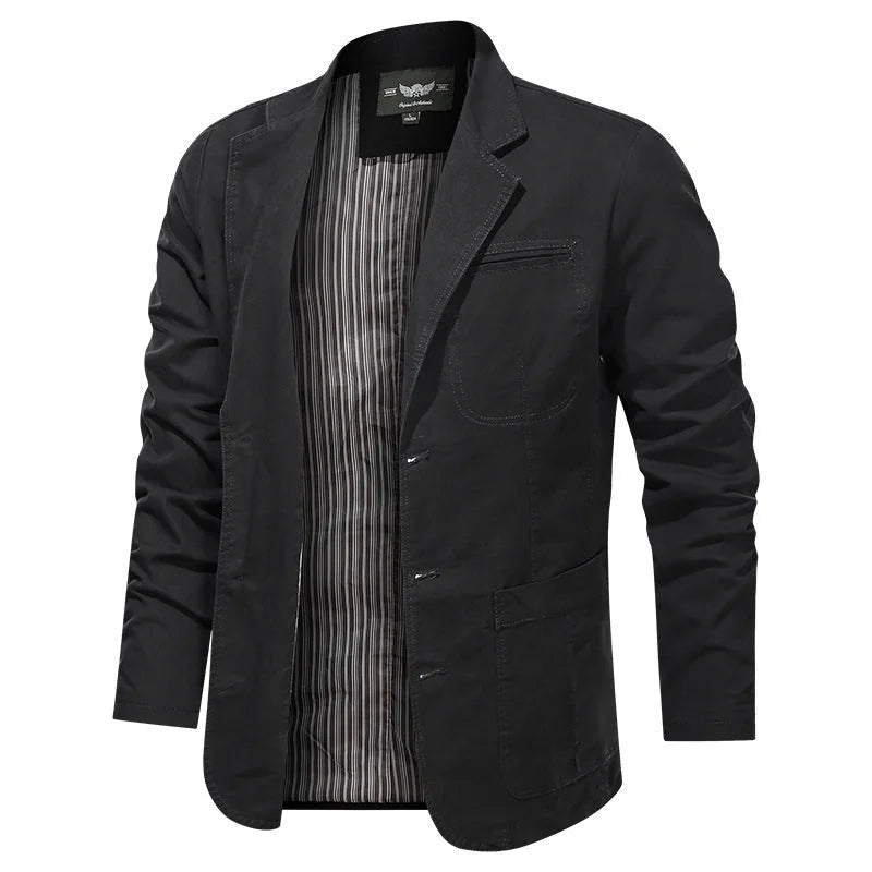 Men's Cotton Blazer with Two-Button Front & Patch Pockets - Front Open Studio