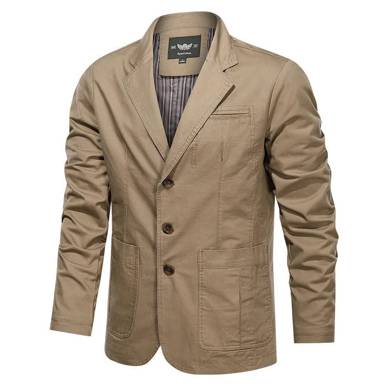 Men's Cotton Blazer with Two-Button Front & Patch Pockets - Front Full Studio