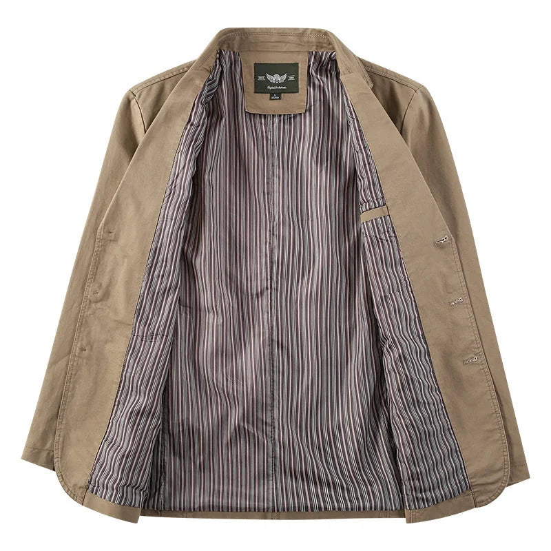 Men's Cotton Blazer with Two-Button Front & Patch Pockets - Lining Flat Lay