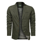 Olive Green Men's Cotton Blazer with Two-Button Front & Patch Pockets - Front Buttoned Studio 2
