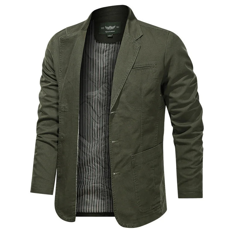 Men's Cotton Blazer with Two-Button Front & Patch Pockets - Front Open Alt 2