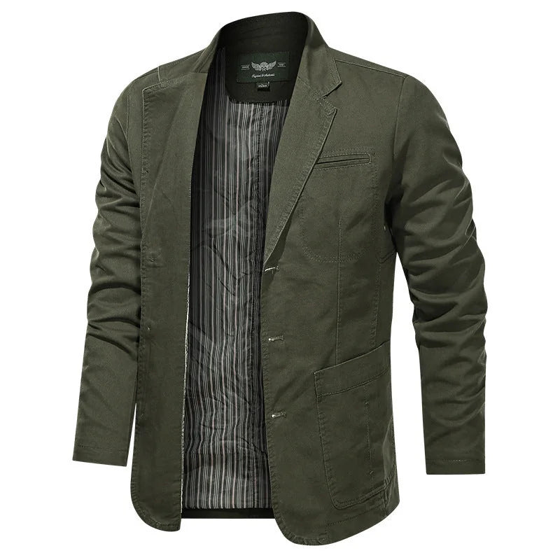 Men's Cotton Blazer with Two-Button Front & Patch Pockets - Front Open Studio 2