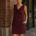 Women's Sleeveless Cowl-Neck Mini Dress — Sofia Everyday Shift Pocketed