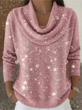 Women's Cowl Neck Sweater with Long Sleeves & Glitter Shimmer Finish — Talia