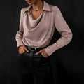 Women's Cowl Neck Silk Blouse — Josephine Draped Long Sleeve Office