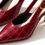 Red Women's Croc Kitten Heels with Cushioned Insole & Slingback Strap — Tara - Close Up Toe Strap