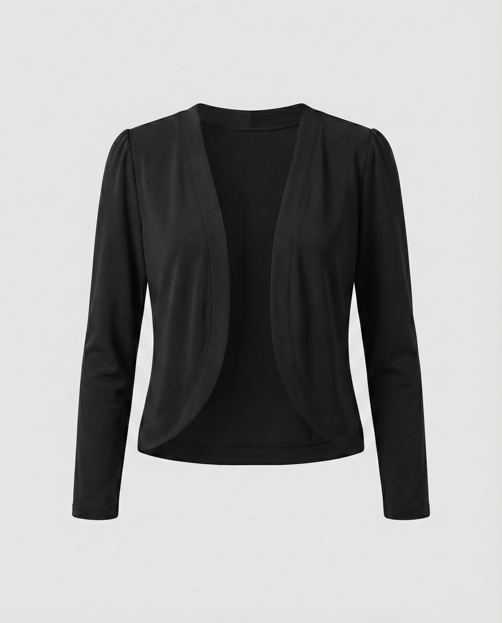 Black Women's Cropped Bolero Blazer — Delaney Tailored Shawl Collar Open-Front - Studio Flat