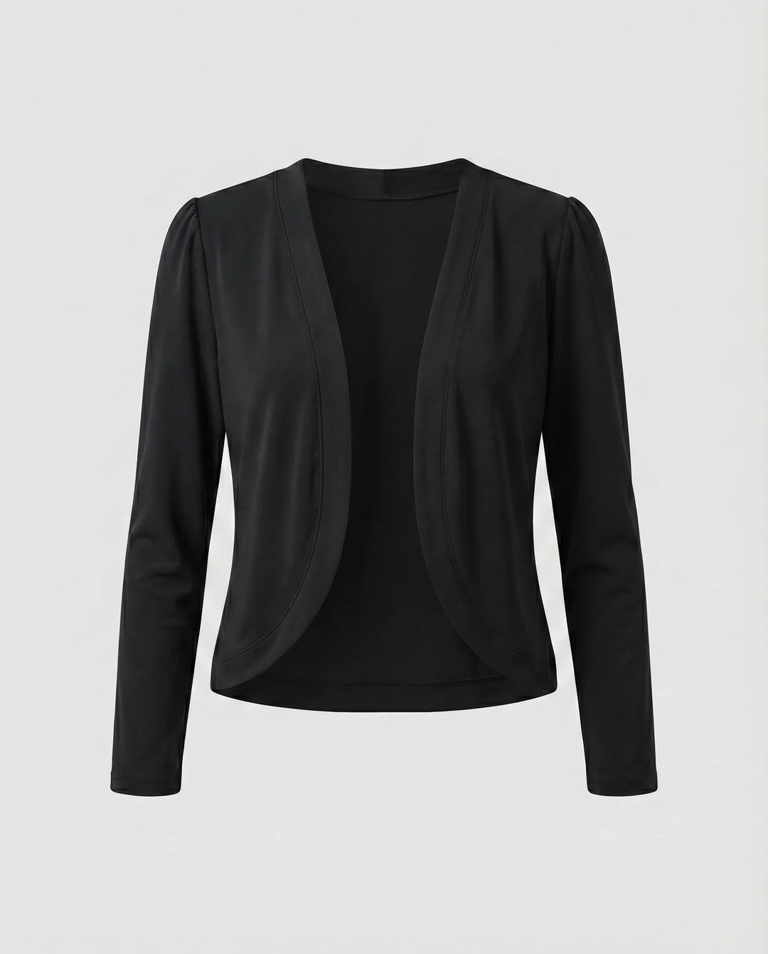 Black Women's Cropped Bolero Blazer — Delaney Tailored Shawl Collar Open-Front - Studio Flat