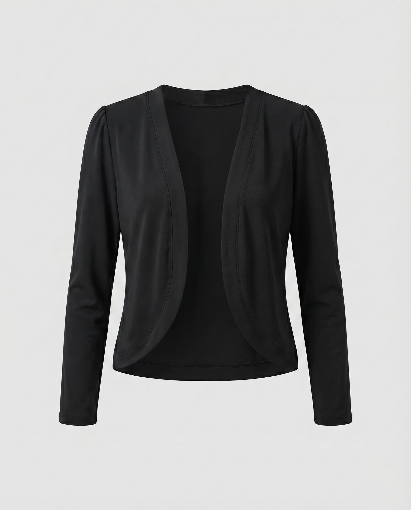 Black Women's Cropped Bolero Blazer — Delaney Tailored Shawl Collar Open-Front - Studio Flat