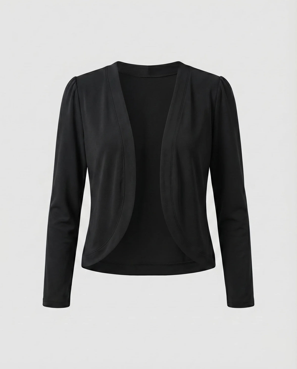 Black Women's Cropped Bolero Blazer — Delaney Tailored Shawl Collar Open-Front - Studio Flat