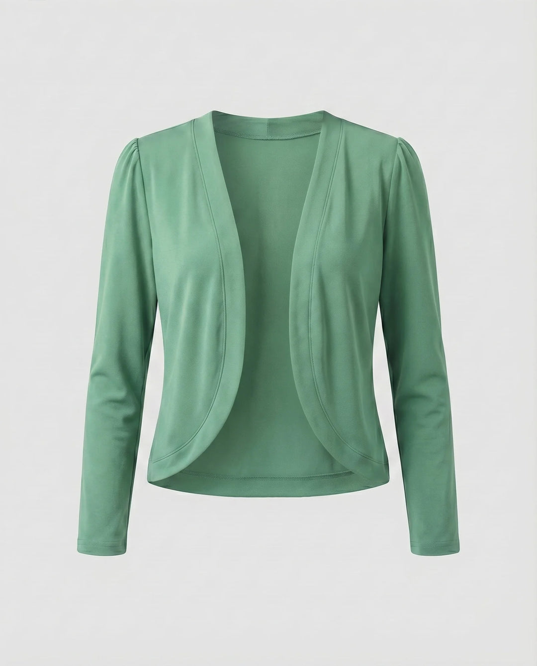 Green Women's Cropped Bolero Blazer — Delaney Tailored Shawl Collar Open-Front - Studio Flat