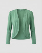 Green Women's Cropped Bolero Blazer — Delaney Tailored Shawl Collar Open-Front - Studio Flat