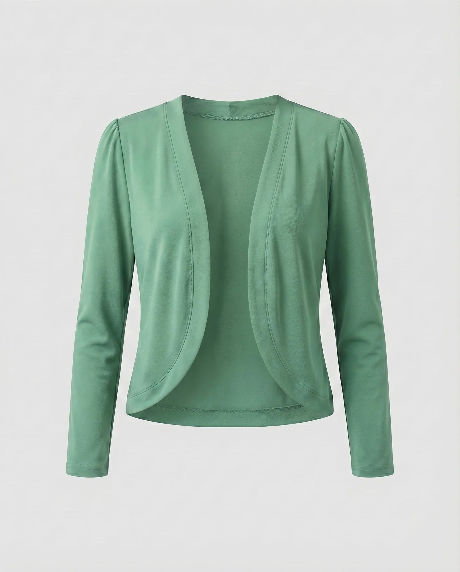 Green Women's Cropped Bolero Blazer — Delaney Tailored Shawl Collar Open-Front - Studio Flat