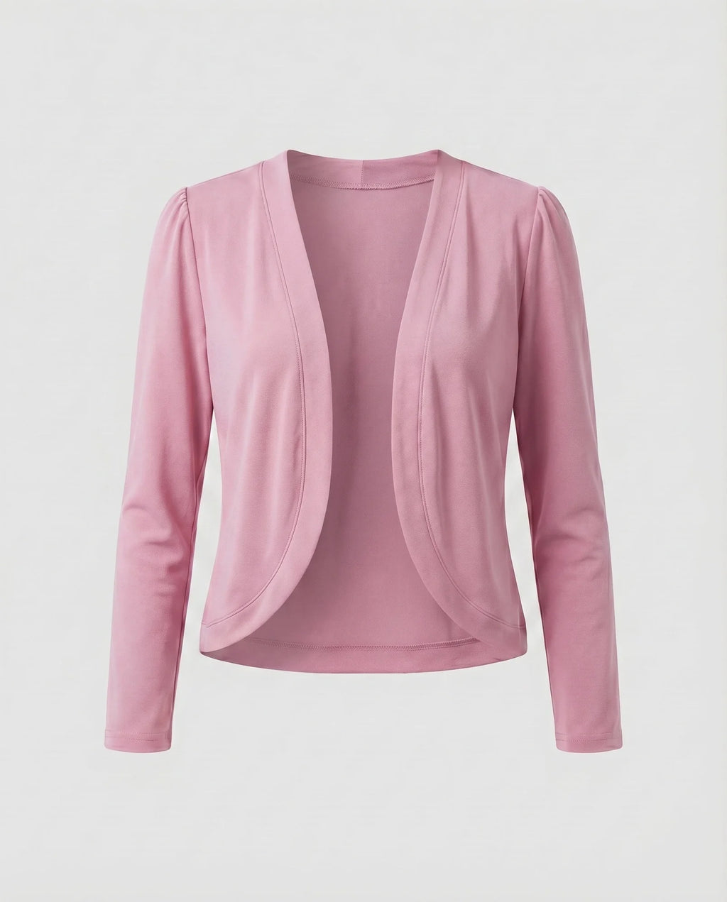 Pink Women's Cropped Bolero Blazer — Delaney Tailored Shawl Collar Open-Front - Studio Flat