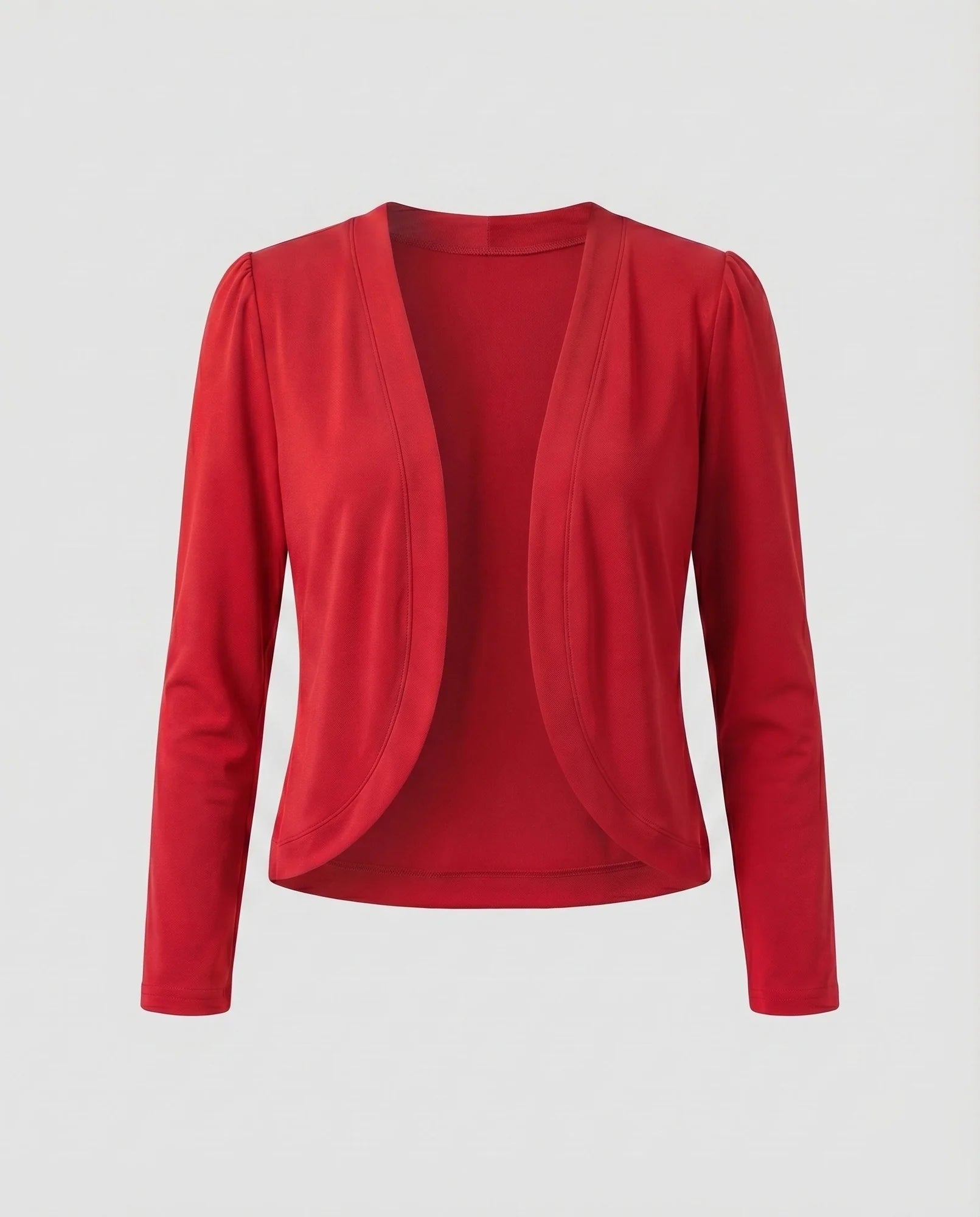 Red Women's Cropped Bolero Blazer — Delaney Tailored Shawl Collar Open-Front - Studio Flat