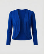 Royal Blue Women's Cropped Bolero Blazer — Delaney Tailored Shawl Collar Open-Front - Studio Flat