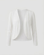 White Women's Cropped Bolero Blazer — Delaney Tailored Shawl Collar Open-Front - Studio Flat
