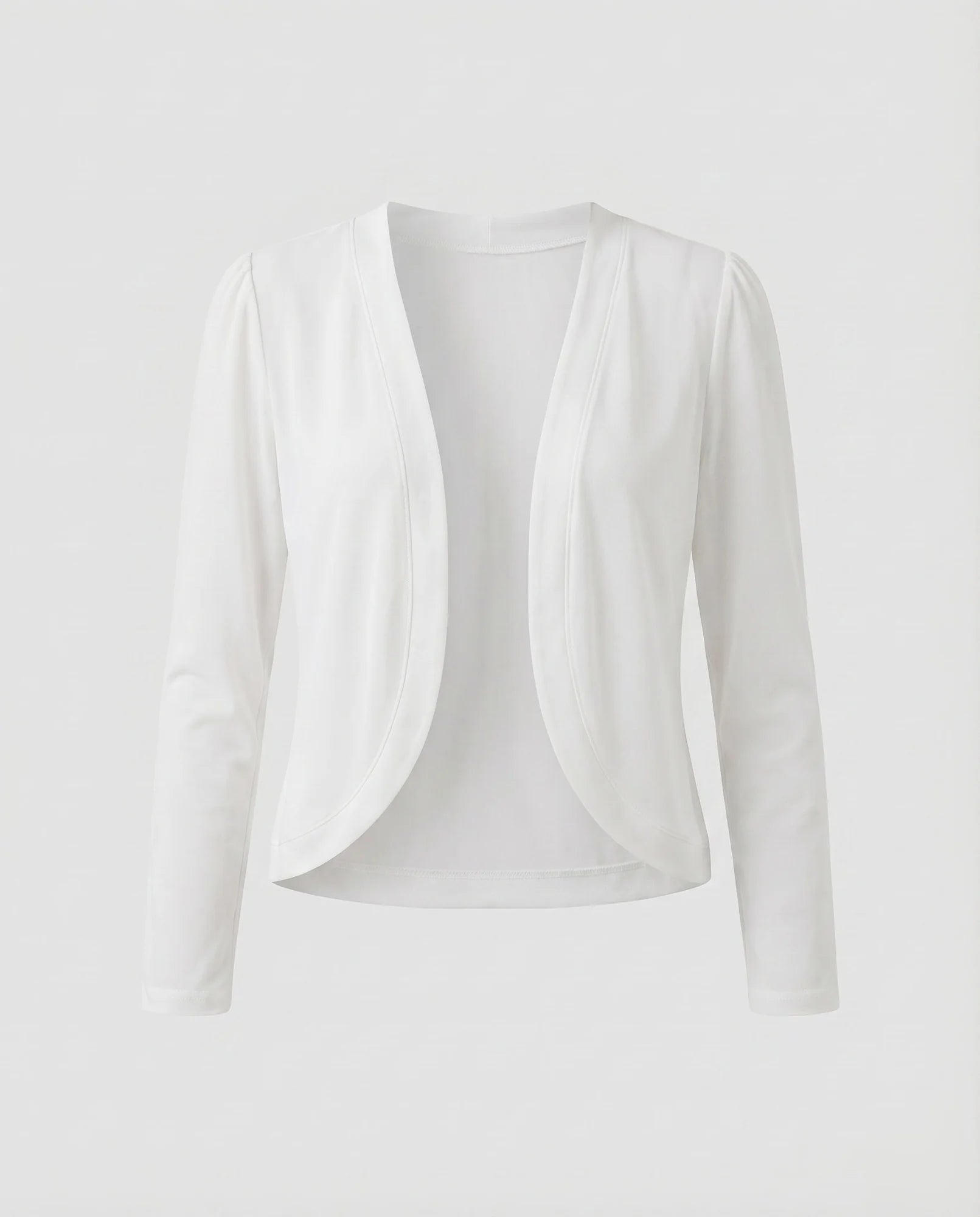 White Women's Cropped Bolero Blazer — Delaney Tailored Shawl Collar Open-Front - Studio Flat