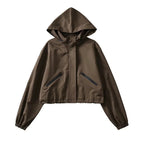 Women's Cropped Rain Jacket with Hooded Design & Elastic Cuffs - Front Studio