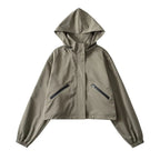 Women's Cropped Rain Jacket with Hooded Design & Elastic Cuffs - Green Front Studio