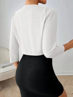 White Women's Cropped Blazer — Willow Open-Front Pleated Three-Quarter Sleeve - Back Detail