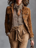 Women's Cropped Suede Coat with Button Front & Relaxed Fit — Meredith