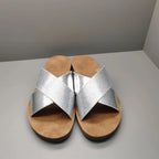 Silver Women's Cross Strap Sandals — Nellie Metallic Silver Platform - Front Pair