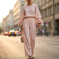 Women's Floral Cuff Set with Balloon Sleeves & Wide-Leg Pants — Rhea