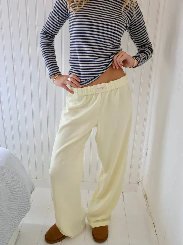 Women's Wide-Leg Lounge Pants with Elastic Waist & Side Pockets — Lola