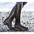 Black Women's Waterproof Leather Knee High Riding Boots with Adjustable Buckle Strap