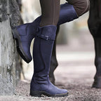 Purple Women's Waterproof Leather Knee High Riding Boots with Adjustable Buckle Strap