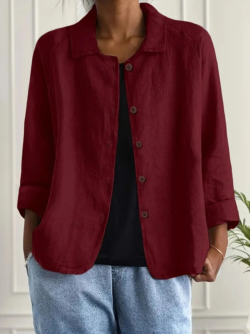 Women's Casual Button Front Jacket with Relaxed Fit & Long Sleeves — Nala