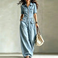 Women's Denim Wide Leg Jumpsuit with Button-Front & Pocket Detailing — Willow