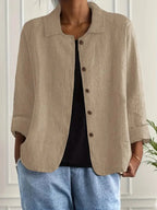 Women's Casual Button Front Jacket with Relaxed Fit & Long Sleeves — Nala
