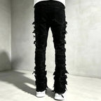 Black Men's Distressed Skinny Jeans with Frayed Detailing - Back Full