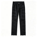 Black Men's Distressed Skinny Jeans with Frayed Detailing - Flat Lay