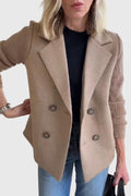 Women's Double-Breasted Long Blazer — Delia Tailored Sweater-Sleeve Menswear