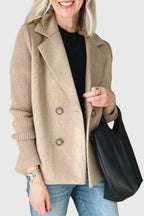 Khaki Women's Double-Breasted Long Blazer — Delia Tailored Sweater-Sleeve Menswear - Worn Lifestyle