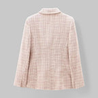 Pink Women's Double-Breasted Pink Tweed Blazer — Honor Lined Gold-Button Tailored - Back Full