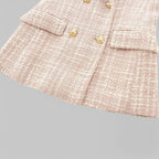 Pink Women's Double-Breasted Pink Tweed Blazer — Honor Lined Gold-Button Tailored - Close Up Pocket Button