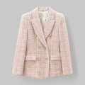 Women's Double-Breasted Pink Tweed Blazer — Honor Lined Gold-Button Tailored