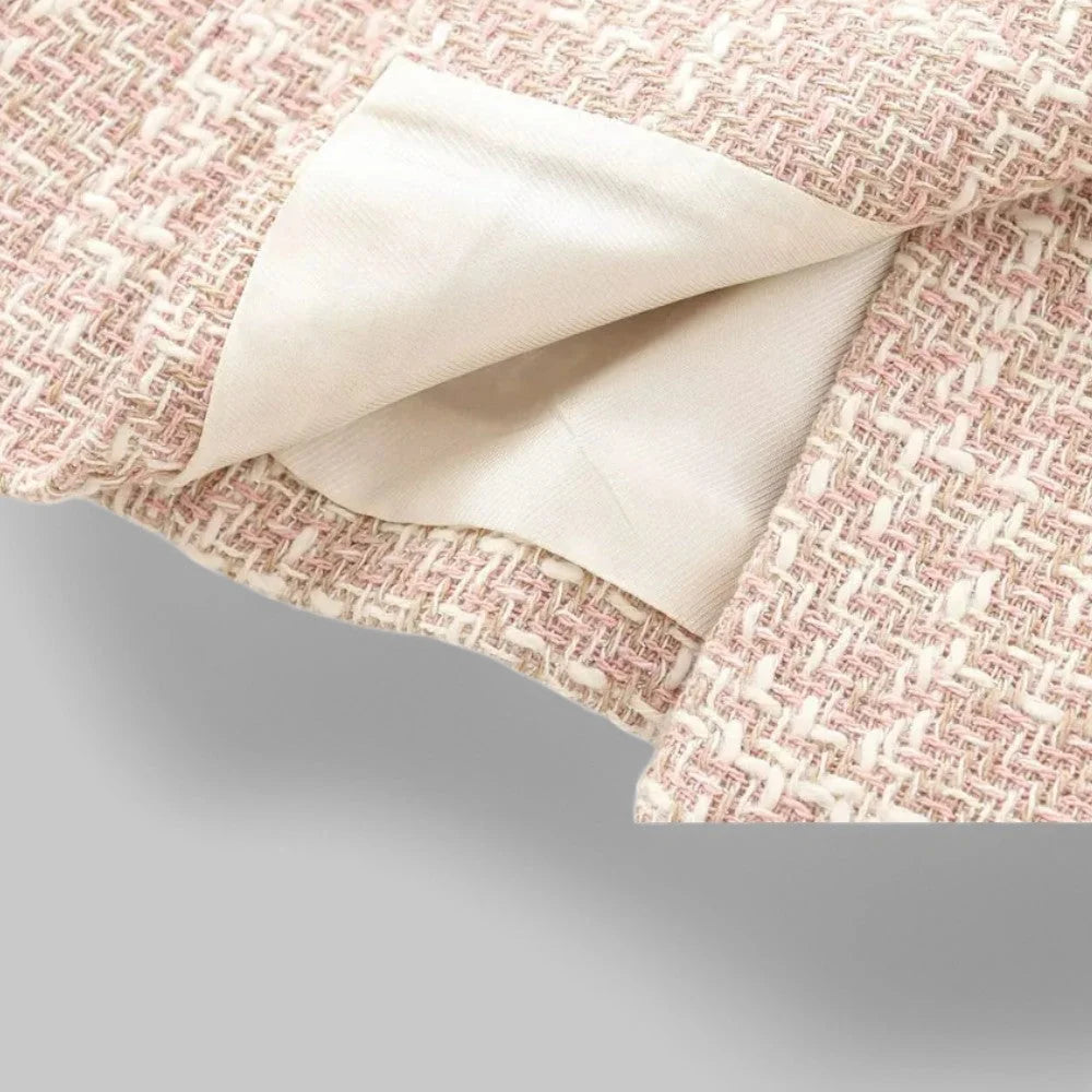 Pink Women's Double-Breasted Pink Tweed Blazer — Honor Lined Gold-Button Tailored - Lining Detail