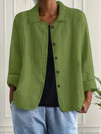 Women's Casual Button Front Jacket with Relaxed Fit & Long Sleeves — Nala
