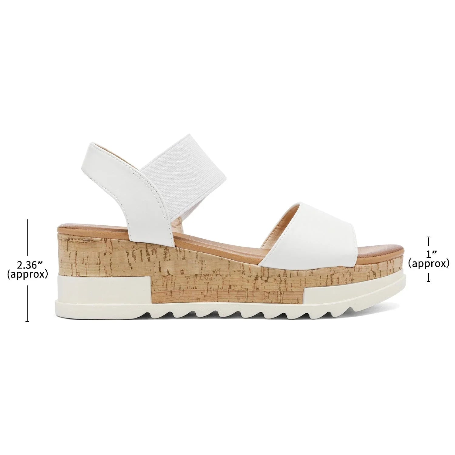 White Women's Elastic Strap Platform Sandals — Lana Cork Wedge Comfort - Side Profile