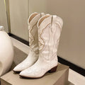 Women's Embroidered Western Cowboy Boots — Una Cushioned Pointed-Toe Mid-Calf