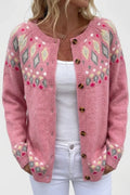 Women's Pink Fair Isle Comfortable Cardigan — Millie Everyday Button-Front Knit