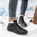 Blue Women's Faux Fur Lined Winter Ankle Boots with Zip-Up Closure — Rosalia - Back Heel View