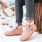 Pink Women's Faux Fur Lined Winter Ankle Boots with Zip-Up Closure — Rosalia - Close Up Fur Collar